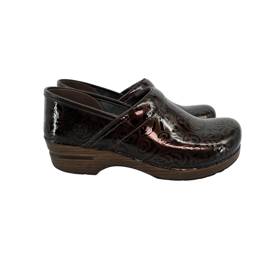 Dansko Professional Clogs Espresso Brown Floral Patent Leather EU 40 US 9.5-10